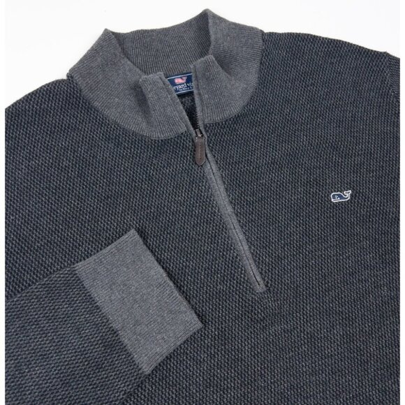 Vineyard Vines 1/4 Zip Sweater Men's 2XL Wool Blend Gray Black Pullover Hamilton - Picture 1 of 13